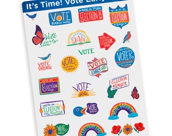 It's Time! Vote Early Now! Political stickers for your postcards, perfect for writing to get out the vote on Election Day