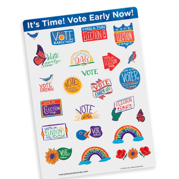 It's Time! Vote Early Now! Political stickers for your postcards, perfect for writing to get out the vote on Election Day