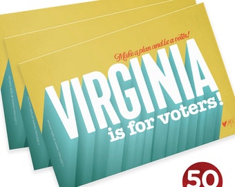 50 Vote Postcards! "Virginia is for Voters!". Perfect for Postcards to Voters and increasing turnout in local elections.