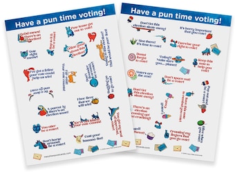 Have a pun time voting! Political stickers with lots of election puns, perfect for your postcards, writing to your reps or get out the vote