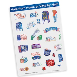 Votez depuis chez vous ou votez par correspondance ! Autocollants politiques pour vos cartes postales, parfaits pour écrire afin d'obtenir le vote le jour des élections !