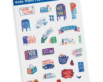 Vote from Home or Vote by Mail! Political stickers for your postcards, perfect for writing to get out the vote on Election Day!