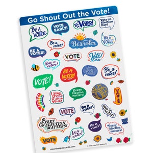 Go Shout Out the Vote! Political stickers for your postcards, perfect for writing to get out the vote on Election Day