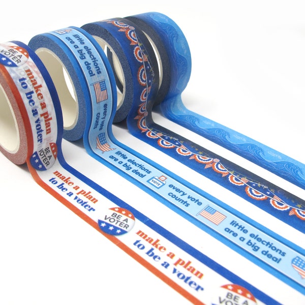 Set of 8 Perfectly Patriotic Washi Tape. Two Each of Four Designs, Great for Decorating Get Out The Vote Writing Campaigns