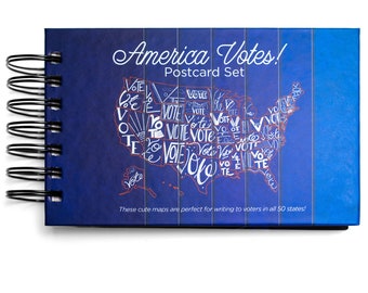 America Votes! / Set of 50 in a Book / Perfect for Writing for Postcards to Voters. Get out the Vote / Original Artwork / USA Map