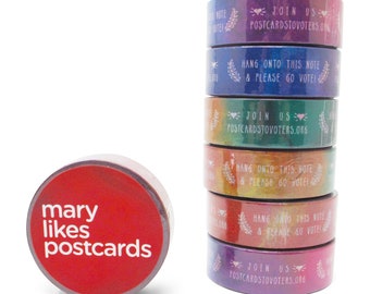 Rainbow Postcards to Voters washi tape, perfect for decorating your get-out-the-vote postcards!