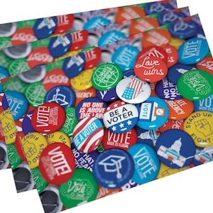 Political Postcards: Set of 100 "Vote" buttons postcards, perfect for writing to your reps or get out the vote