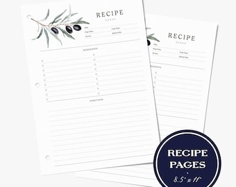 Páginas de recambio para archivador de recetas, insertos de recetas a doble cara, papel de relleno para archivador de recetas, con o sin perforar, juego de 10 tarjetas, color Olive Ramch