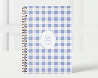 Needlepoint Journal, Custom Project Book for Stitchers, Personalized Needlepoint Notebook & Retreat Planner, Blue Gingham