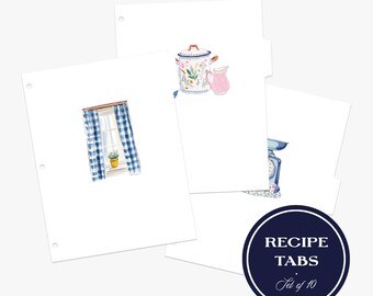 Pestañas para carpeta de recetas, juego de 10 separadores con etiquetas, pestañas de índice, organizador de recetas y cocina, accesorios para carpeta, cocina casera