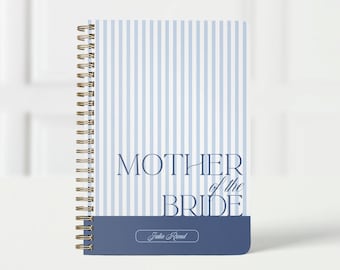 Planificador para la madre de la novia, organizador de bodas y lista de verificación, regalo para mamá, libro de planificación de 6x9, rayas clásicas azules y blancas