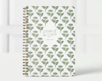 Planificador para la madre de la novia, organizador de bodas y lista de verificación, regalo para mamá, libro de planificación de 6x9, estampado floral verde y blanco