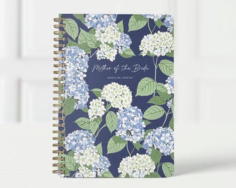 Mother of the Bride Planner, Wedding Organizer and Checklist, Gift for Mom, 6x9 Planner Book, Blue & White Cape Hydrangea