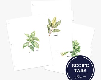 Pestañas para archivador de recetas, juego de 10 separadores con etiquetas, pestañas de índice, organizador de recetas y cocina, accesorios para archivador, hierbas aromáticas