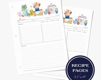 Páginas de recambio para archivador de recetas, insertos de recetas a doble cara, papel de relleno para archivador de recetas, con o sin perforar, juego de 10 tarjetas, Cocina Casera