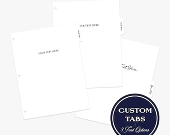 Custom Binder Dividers, Personalized Binder Tabs, Set of 10 Index Tabs, 3-Ring Binder Organization, 3 Font Choices