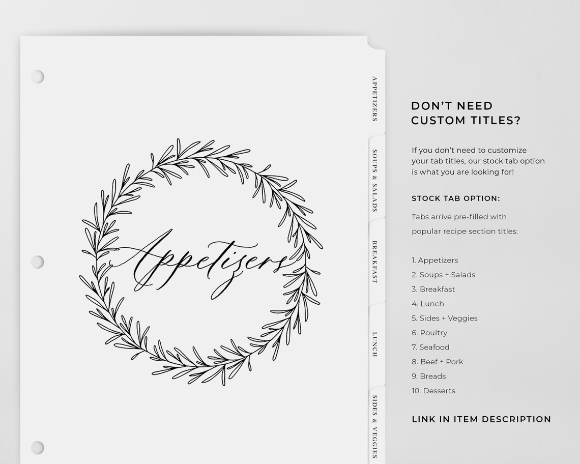 Custom Binder Divider Tabs Custom Tabs Recipe Binder Tabs Etsy