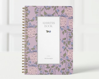 Address Book with Personalized Name, Soft OR Hard Cover Spiral Notebook for Addresses, Custom Contact List & Phone Organizer, Berry Garden