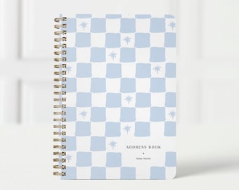 Personalized Address Book, Soft OR Hard Cover Spiral Notebook for Addresses, Custom Contact List and Phone Organizer, Painted Checkerboard