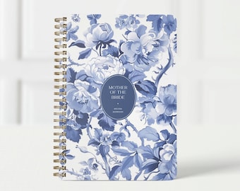 Planificador para la madre de la novia, organizador de bodas y lista de verificación, regalo para mamá, libro de planificación de 6x9, diseño floral de toile azul