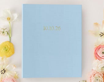 Personalized Wedding Planning Binder, Engagement Gift for Bride, Wedding Organizer & Checklist, Linen Binder with Gold Foil, Wedding Date