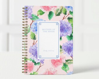 Planificador para la madre de la novia, organizador de bodas y lista de verificación, regalo para mamá, libro de planificación de 6x9, jardín de hortensias rosas