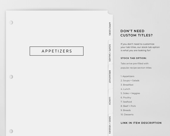 Recipe binder divider labels