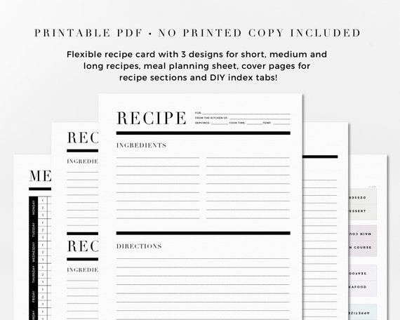 printable recipe card editable recipe cards printable meal planner recipe card template personalized recipe card instant download recipe card size standard