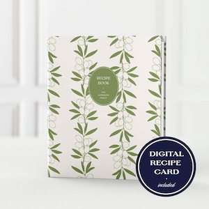 Recipe Binder with Digital Recipe Cards, Custom 3-Ring Binder for Storage & Organization, Personalized Keepsake Cookbook, Olive Leaf
