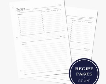 Páginas de recambio para archivador de recetas, insertos de recetas a doble cara, papel de relleno para archivador de recetas, con o sin perforar, juego de 10 tarjetas, minimalista