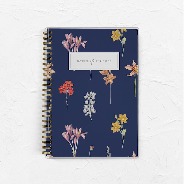 Mother of the Bride Planner, Wedding Organizer and Checklist, Gift for Mom, 6x9 Planner Book, Dark Floral Botanical