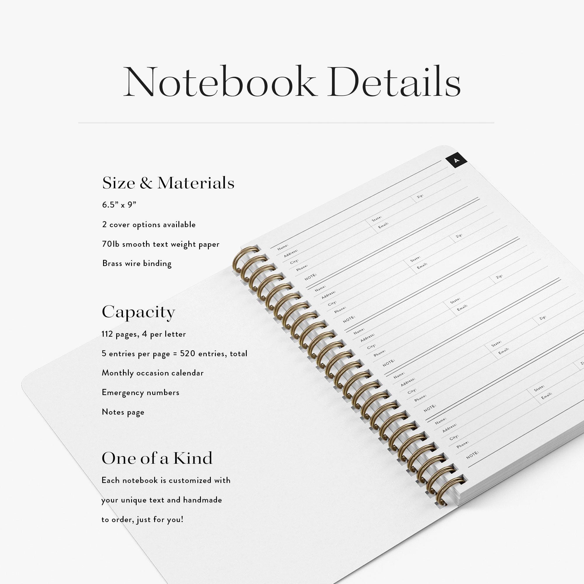 Personalized Address Book, Soft OR Hard Cover Spiral Notebook for ...