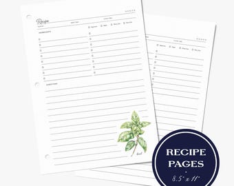 Páginas de recambio para archivador de recetas, insertos de recetas a doble cara, papel de relleno para archivador de recetas, con o sin perforar, juego de 10 tarjetas, hierbas aromáticas para cocinar