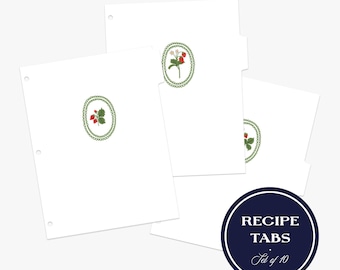 Pestañas para carpeta de recetas, juego de 10 separadores con etiquetas, pestañas de índice, organizador de recetas y cocina, accesorios para carpeta, Strawberry Cameo