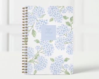Planificador de damas de honor, planificador de despedida de soltera y baby shower, propuesta de dama de honor, organizador de cuaderno para planificar bodas, hortensia azul dulce