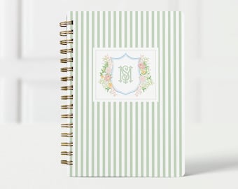 Wedding Planner Book, Personalized Engagement Gift for Bride, Custom Wedding Organizer & Checklist, 18 Month Planner, Floral Crest Monogram