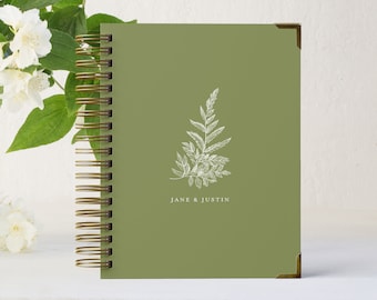 Botanical Fern Custom Wedding Planner Book, Engagement Gift for Bride, Hard Cover, Wedding Organizer & Checklist, Gold Foil Planner Stickers