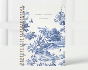 Planificador para la madre de la novia, organizador de bodas y lista de verificación, regalo para mamá, libro de planificación de 6x9, clásico azul y blanco Toile