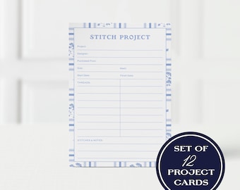 Tarjetas para proyectos de tapicería, juego de seguimiento de puntadas Heirloom Stripe, juego de 12 tarjetas de organización para proyectos de tapicería en curso.