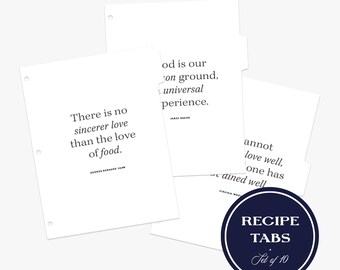 Pestañas para archivador de recetas, juego de 10 separadores con etiquetas, pestañas de índice, organizador de recetas y cocina, accesorios para archivador, frases sobre cocina