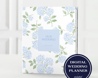 Carpeta de boda con páginas de planificación imprimibles, carpeta personalizada de 3 anillas para la organización de la boda, planificador de bodas personalizado, hortensia dulce
