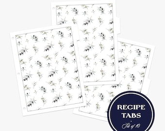 Pestañas para archivador de recetas, juego de 10 separadores con etiquetas, pestañas de índice, organizador de recetas y cocina, accesorios para archivador, Olive Bunch
