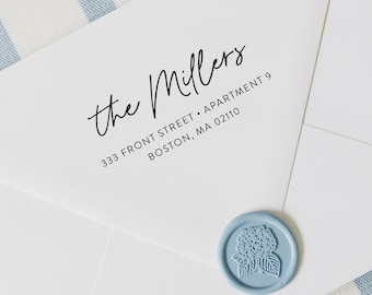 Personalized Return Address Stamp, Custom Rubber Stamp for Wedding Invitations & Save the Dates, Wood Handle or Self-Inking, Modern Script