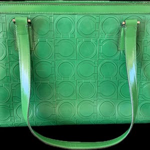 Salvatore Ferragamo Vintage Gancino Large Green Leather Purse/Handbag