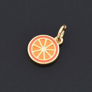 Orange Slice Enamel Charm – Mini Citrus Pendant for Summer Jewelry Making, 18K Gold Filled Cute Design 9mm