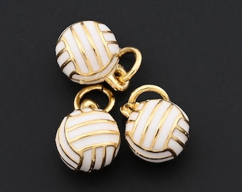 Unique Volleyball Ball Charms in White and Gold for DIY Sports Jewelry, Crafts, and Accessories 7.6mm