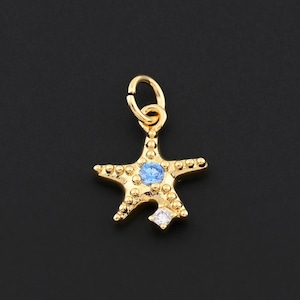 Tiny Starfish Pendant with Blue and White Crystals in 18K Gold Filled Finish for Summer Jewelry 12.8x11.3mm