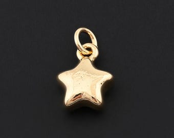 Glänzender, bauschiger Stern Anhänger in 18K Gold Fill für skurrile Halsketten und Ohrring Designs 7.8x9.7 mm