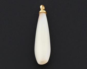 Minimalist Shell Drop Pendant in White Pearl Tone with 18K Gold Filled Bail for Craft Jewelry 5.5x22.6mm