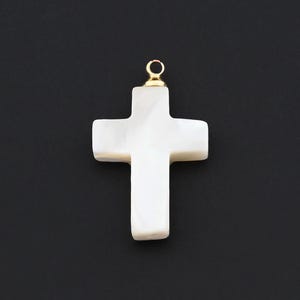 Faith Inspired White Pearl Shell Cross Charm with 18K Gold Filled Hook for Artisan Accessories 13x21.1mm